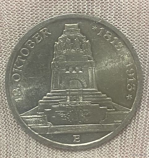 Монета 3 марки 1913 год. 100 лет Битве народов. Саксония. Германская Империя Е - монетный двор Мульденхюттена.
