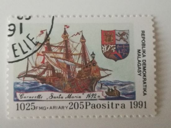 Мадагаскар 1991. 500 лет открытия Америки. Корабли. Флот.