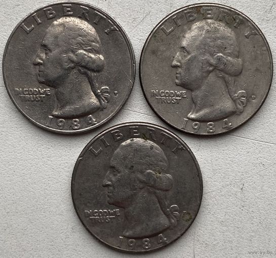 США 25 центов (квотер) 1984 г. P + D. Цена за 1 шт.