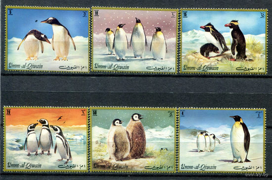 Умм-эль-Кайвайн - 1972г. - Пингвины - полная серия, MNH, марка 4 R со сгибом и повреждением клея [Mi 630 А - 635 А] - 6 марок
