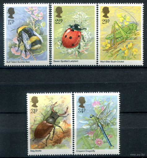 Великобритания - 1985г. - жучки, насекомые - 5 марок - полная серия, MNH [Mi 1022-1026]. #3-GB-Z-1-16