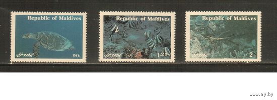 Мальдивы-1980(Мих.919-921) , **  , Морская  Фауна , Рыбы, Черепахи (полная серия)