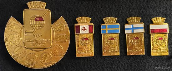 Чемпионат мира по хоккею - 86. Заглавный знак + 4 страны участника