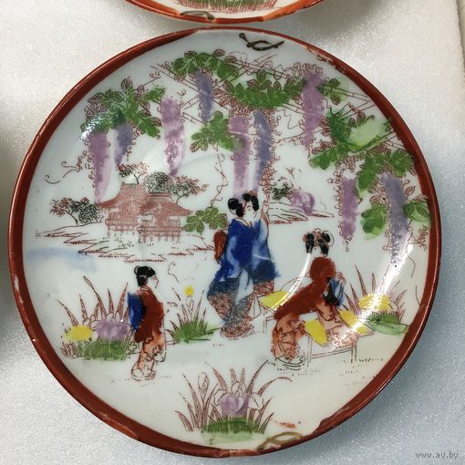 Винтажное блюдце "Гейши". Костяной фарфор. Япония, 1950-е.  чайная тарелка   цена за 1шт