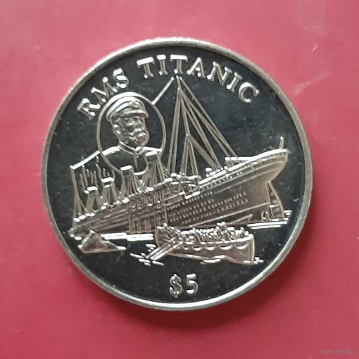Либерия. 5 долларов. 1998. Титаник.