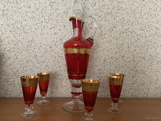 "Графин и рюмки" (40год БССР, стеклозавод "Нёман")