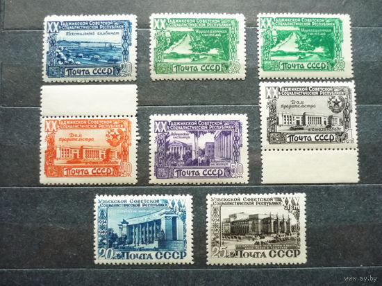 Серия марок и серийные марки СССР 1949г.! Качество! Чистые (MNH **)! Серия с #КВ (Квадратный растр, Тип I). По тематике - Архитектура, Таджикская и Узбекская ССР. Состояние.