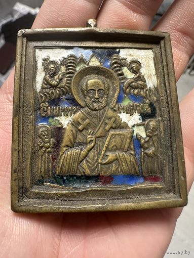 Икона. Николая Чудотворца 7 цветов эмали.