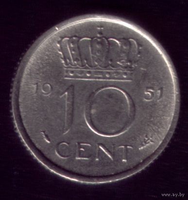 10 центов 1951 год Нидерланды