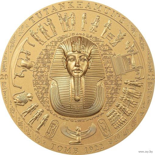 RARE Острова кука 20 долларов 2022г. "Гробница Тутанхамона 1922 год". 24К Gold. Монета в капсуле; шикарном подарочном футляре; номерной сертификат; коробка. СЕРЕБРО 93,30гр.(3 oz).