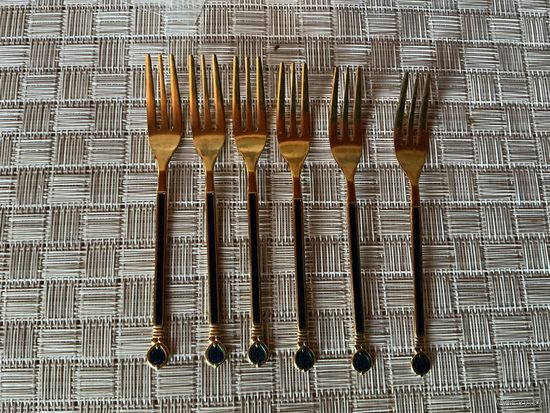 Вилка десертная 6 шт позолота эмаль Япония