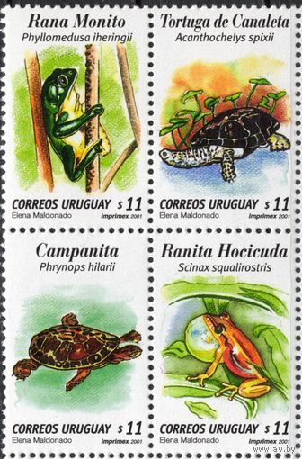Уругвай 2001. Фауна. Земноводные. 4 марки квартблок (2581)