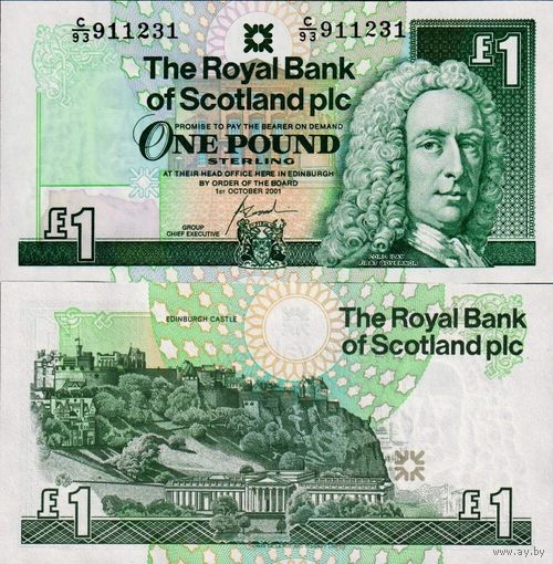 Шотландия 1 фунт образца 2001 года UNC p351e