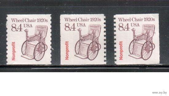 США-1988, (Мих.1994),  * (без клея), Стандарт, Транспорт, Инвалидное кресло, Медицина  (одиночка),3 зубцовки
