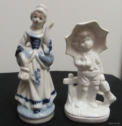 Статуэтки Люди Девушка с гусем Дама Фарфор Европа Позолота Делфт Клейма