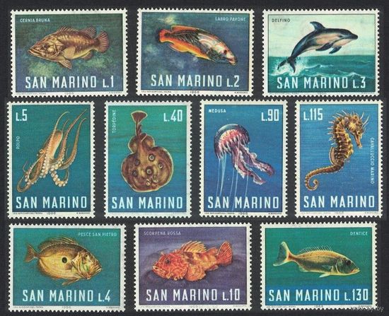 1966 Сан-Марино 869-878 Морская фауна - Дельфины