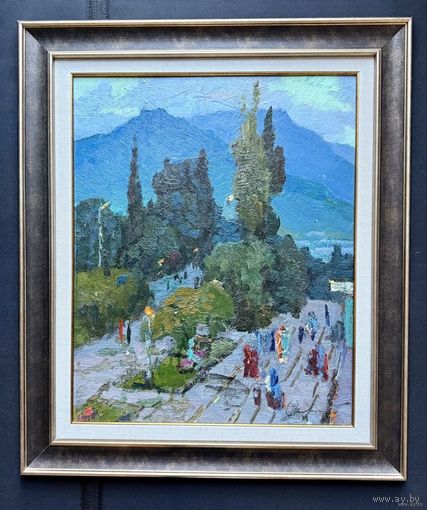Маслеников П.В "В Крыму", 1982г. Картон, масло. Размер с рамой 54х63,5 см.