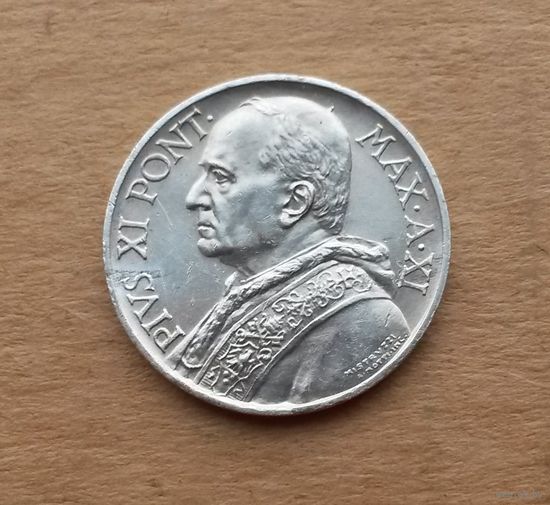 Ватикан, 5 лир 1932 г., серебро 0.835, Пий XI (папа в 1922-1939)