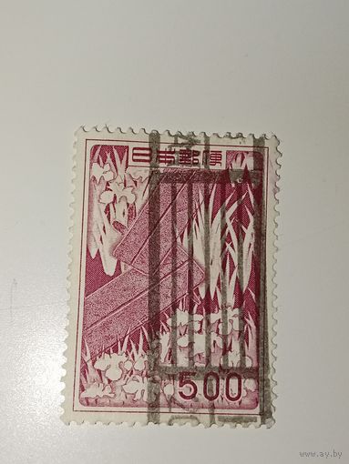 Япония 1955 год мост Яцухаси и ирисы, основанные на картине художника Огата Корин.