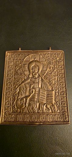 Господь Вседержитель икона меднолитая 19 век