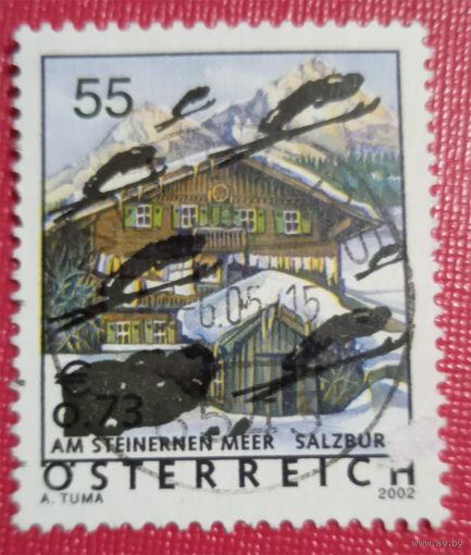 Лот 194 Австрия (2005) Австрия страна для отдыха. Надпись с новым дизайном лыжный прыгун AT2514