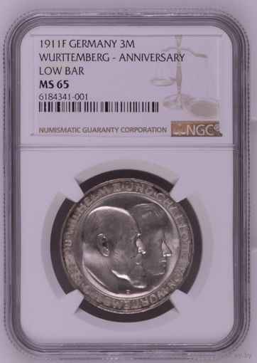 3 марки 1911 Вюртемберг NGC MS65