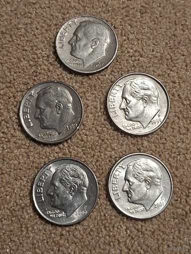 США 1 дайм 1967,1989P,1999P,2001D,2006P