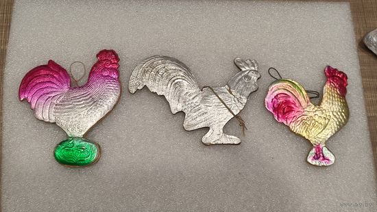 Елочная игрушка Петухи картонаж 3шт