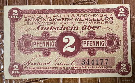 Нотгельд 2 пфеннигов 1917 год. Мерзебург Веймарская республика
