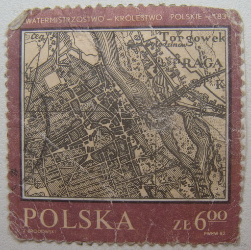 Польша марка 1982 г. Карта Королевства Польского 1839 г.
