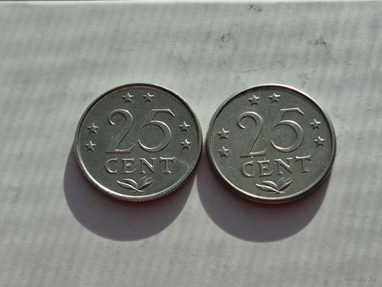 Сборный лот 25 центов Нидерландские Антильские острова. Лот состоит из 2-х монет. Монеты не чищены. 45241