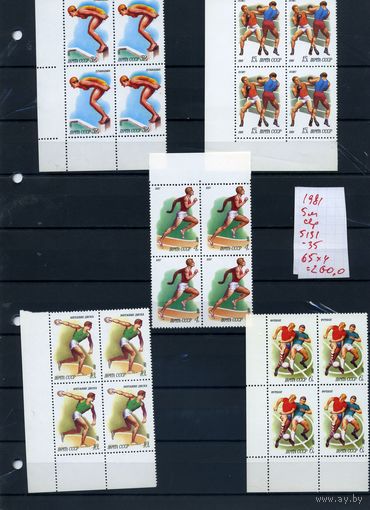 СССР, 1981,    СПОРТ ,серия 5м  в к/блок (на рис справочно приведены  номера  и цены по Загорскому)