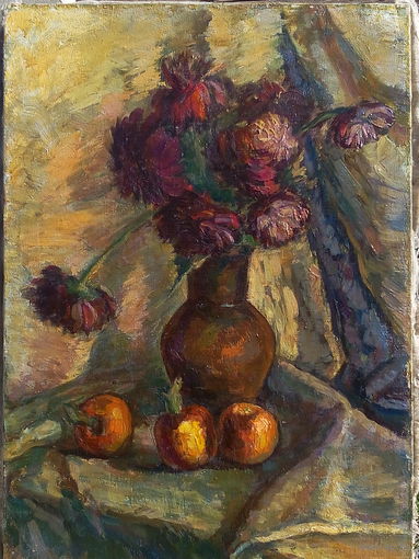 Натюрморт "Пионы с яблоками"