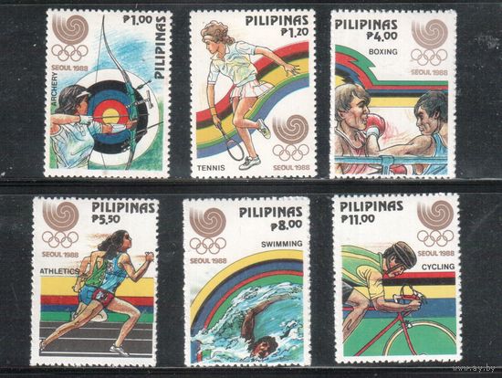 Филиппины-1988 (Мих.1884-1889) ** , Спорт, ОИ-1988, Теннис, Велоспорт(полная серия)