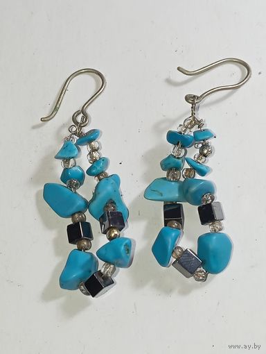 Серьги Бирюза . Распродажа винтажный бижутерии с натуральными камнями .