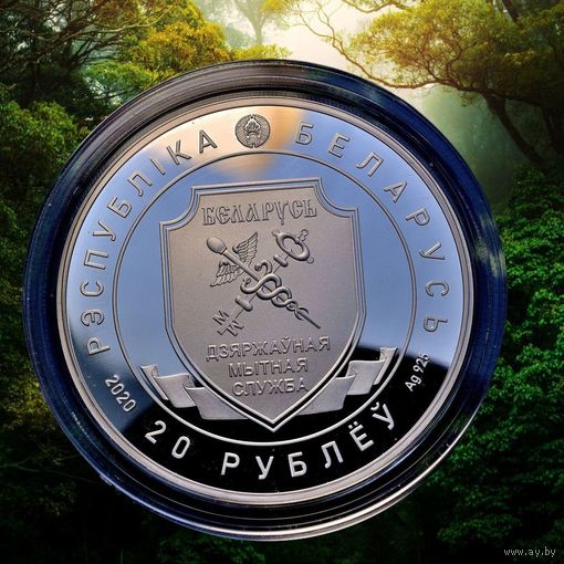 РЕДКАЯ!!! Таможенная служба Беларуси 20 руб., 100 лет, 2020 год, серебро, тираж всего 999 экз.!