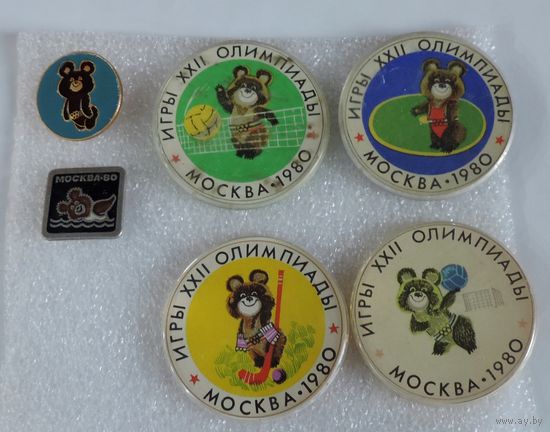 Значки "Олимпиада 1980. Мишка" - 6 шт.