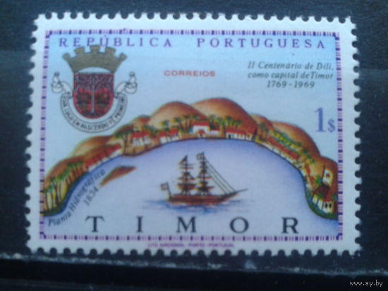 Тимор, колония Португалии. 1969.** 200 лет столице Тимора Дили, герб, корабль