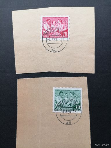 ГДР 1955 Две вырезки серии марок "Международный женский день" (гашение) Mi.450-451 каталог 2.00 евро