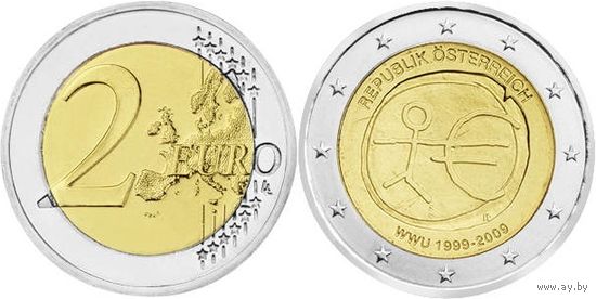 2 евро 2009 Австрия 10 лет монетарной политики ЕС UNC из ролла