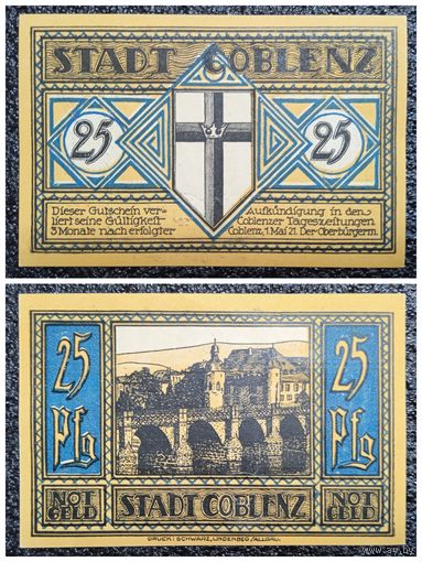 Нотгельд 25 пфеннигов Кобленц 1921 г. Германия (Coblenz)
