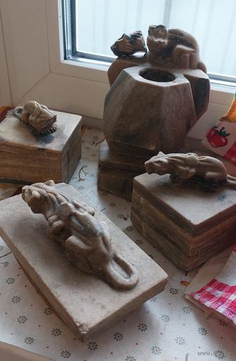 Чернильный прибор Пантеры в стиле ар-деко, камень, резьба. СССР, 1930-е годы