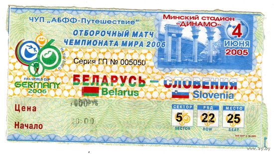 Футбол. Беларусь - Словения. Отбор ЧМ 2006.