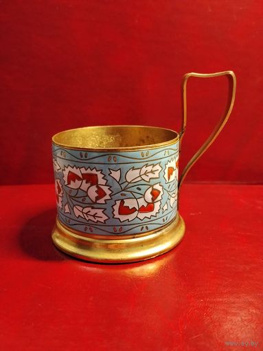Подстаканник СССР. Латунь , эмаль , позолота. ЕСТЬ ПОВРЕЖДЕНИЯ. ПОД РЕСТОВРАЦИЮ.