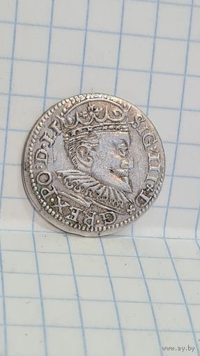 С 1 РУБЛЯ ! МОНЕТА 3 ГРОША  ВКЛ ПОЛЬША  СРЕДНЕВЕКОВЬЕ СИГИЗМУНД lll 1595 ГОД