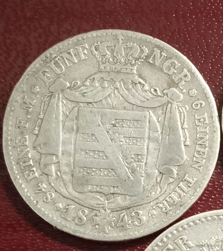 Саксония 1/6 талера 1843.
