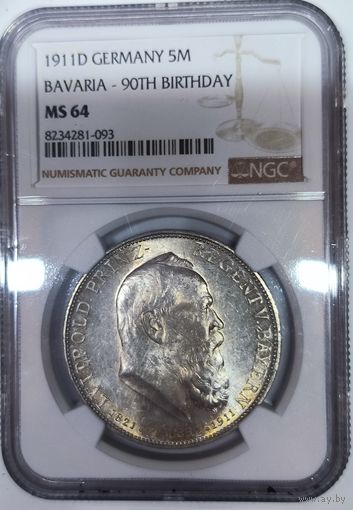 5 марок 1911 Луитпольд Баварский - MS 64 NGC