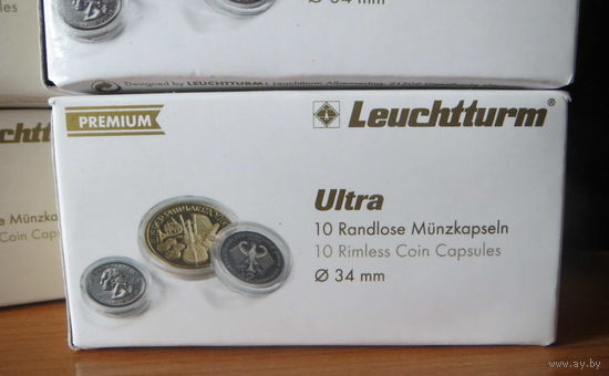 Капсулы для монет Leuchtturm Ultra 34 мм. Упаковка 10 штук. Подходят для рублей Николая II.