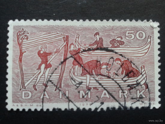 Дания 1970 кораблестроение у викингов, деталь картины