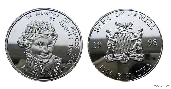 Замбия 1000 квача 1998 принцесса Диана